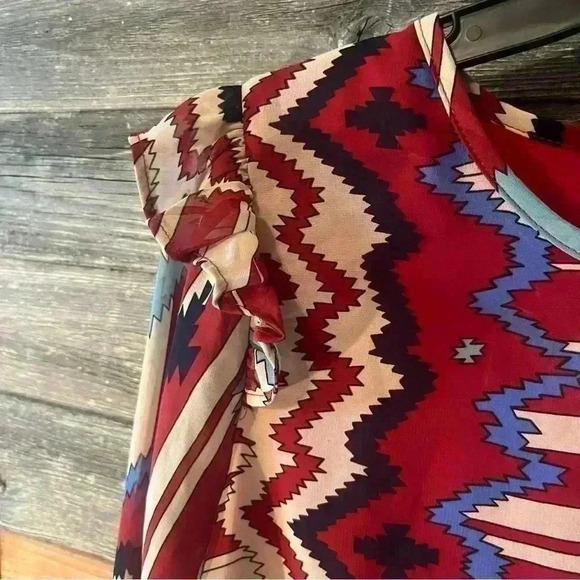 UMGEE Tribal Print Dress Womens M Aztec Red Empire Waist Lined Drapy Roomy - Picture 3 of 10